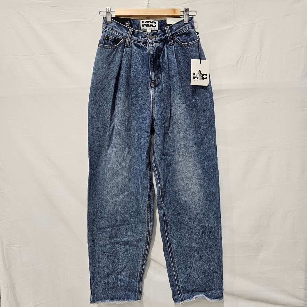 KBB by Kahlana Barfield Brown Barrel Leg Jeans Medium Wash High Rise Pleated 0